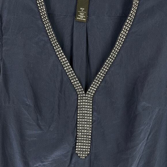 WHBM‎ Blouse Womens 6 Blue Silk V Neck Roll Tab Sleeve Drapey Business Formal - Picture 3 of 7